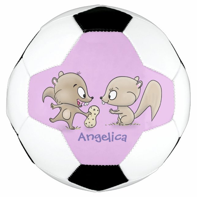 Cute funny squirrels cartoon illustration soccer ball (Front)