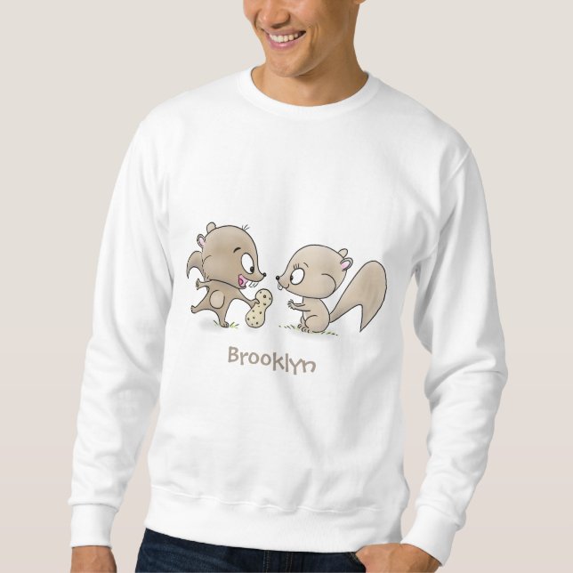 Cute funny squirrels cartoon illustration sweatshirt (Front)