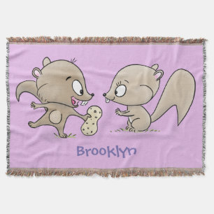 Cute funny squirrels cartoon illustration throw blanket