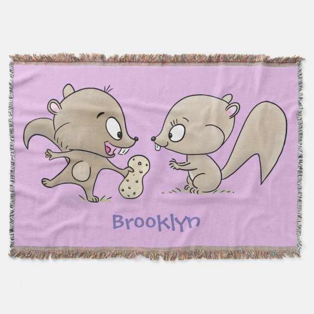 Cute funny squirrels cartoon illustration throw blanket (Front)