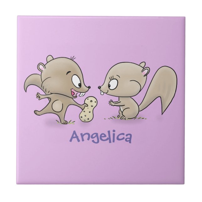 Cute funny squirrels cartoon illustration tile (Front)