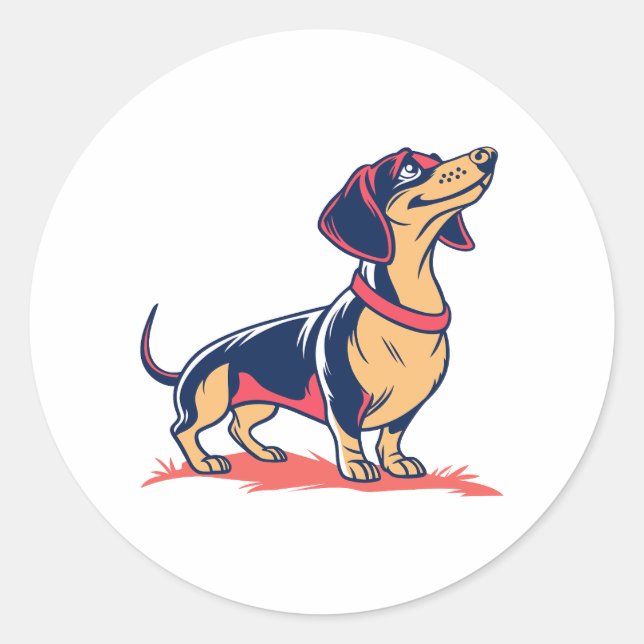 Cute Funny Standing Dachshund Dog Classic Round Sticker (Front)