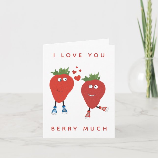 Cute Funny Strawberries In Love Card (Front)