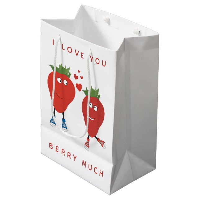 Cute Funny Strawberries In Love Medium Gift Bag (Front Angled)