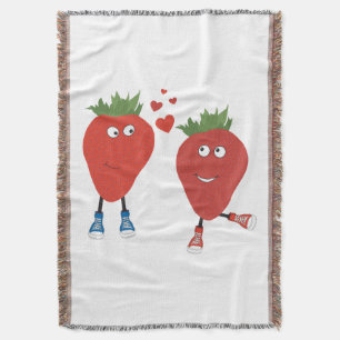Cute Funny Strawberries In Love Throw Blanket