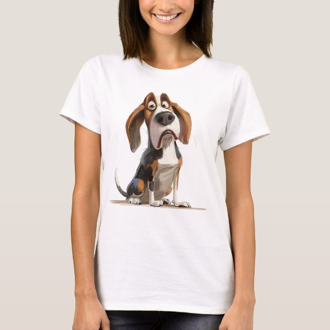 Cute Funny Stylish Cartoon Caricature Of A Basset  T-Shirt (Front)