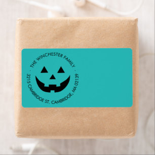 Cute funny teal jack o lantern Halloween address