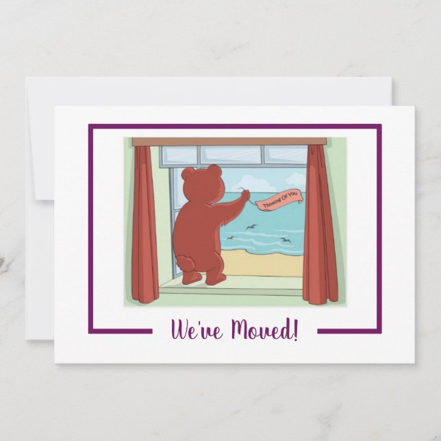 Cute Funny Teddy Bear Beach We've Moved Visit Announcement (Front)