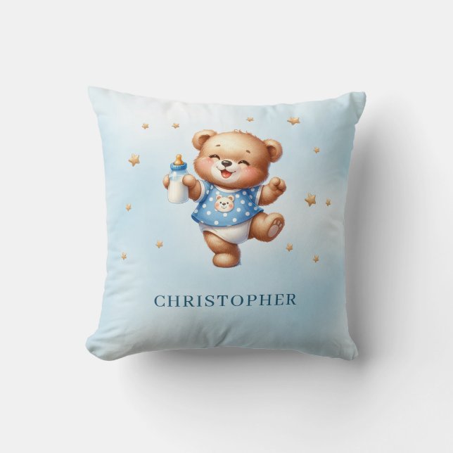 Cute funny teddy bear with baby bottle cushion (Front)