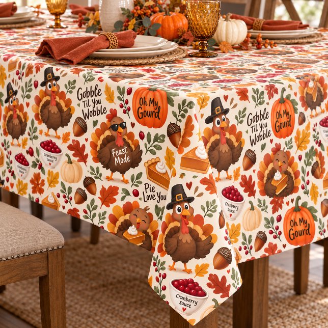 Cute Funny Thanksgiving Turkey Pattern Tablecloth (Creator Uploaded)