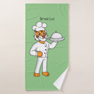 Cute funny tiger chef cartoon illustration bath towel set
