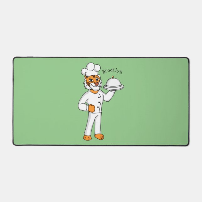 Cute funny tiger chef cartoon illustration  desk mat (Front)