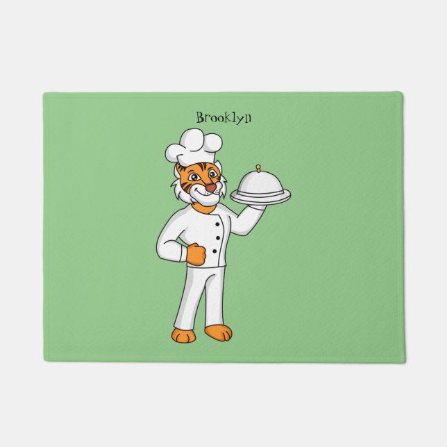 Cute funny tiger chef cartoon illustration doormat (Front)