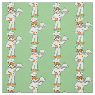 Cute funny tiger chef cartoon illustration  fabric