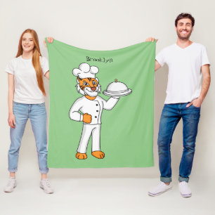 Cute funny tiger chef cartoon illustration fleece blanket