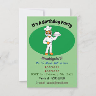 Cute funny tiger chef cartoon illustration  invitation