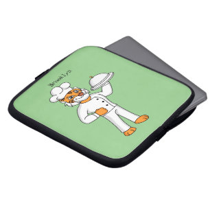 Cute funny tiger chef cartoon illustration  laptop sleeve