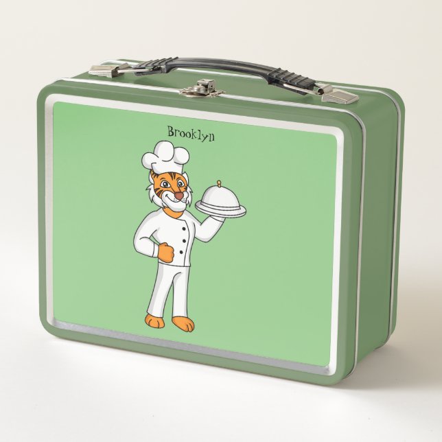 Cute funny tiger chef cartoon illustration  metal lunch box (Front)