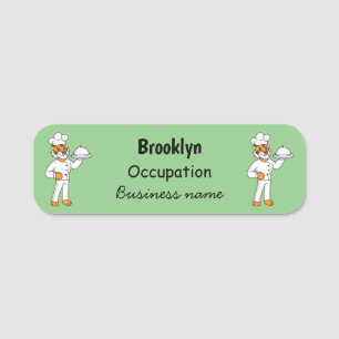 Cute funny tiger chef cartoon illustration  name tag