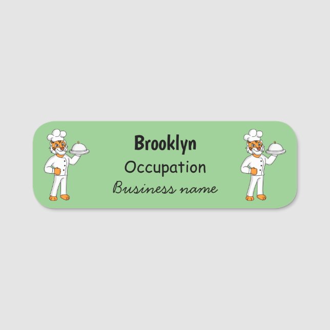 Cute funny tiger chef cartoon illustration  name tag (Front)