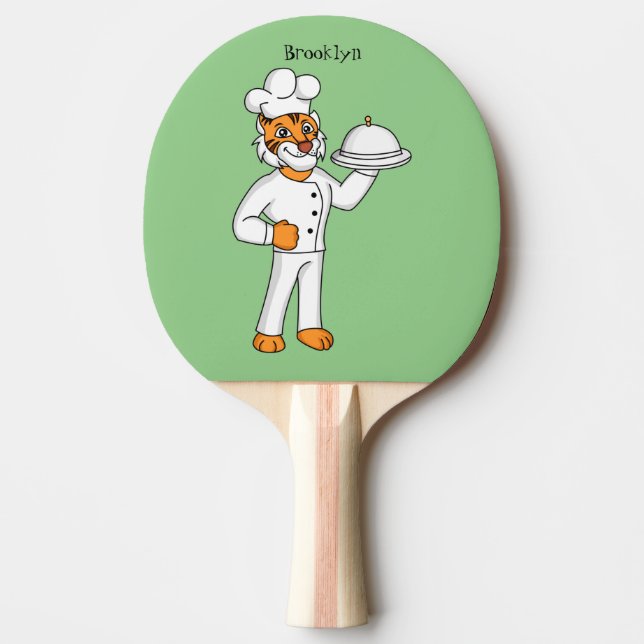 Cute funny tiger chef cartoon illustration ping pong paddle (Front)
