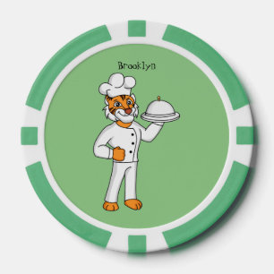 Cute funny tiger chef cartoon illustration poker chips