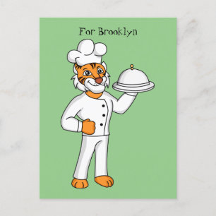 Cute funny tiger chef cartoon illustration postcard