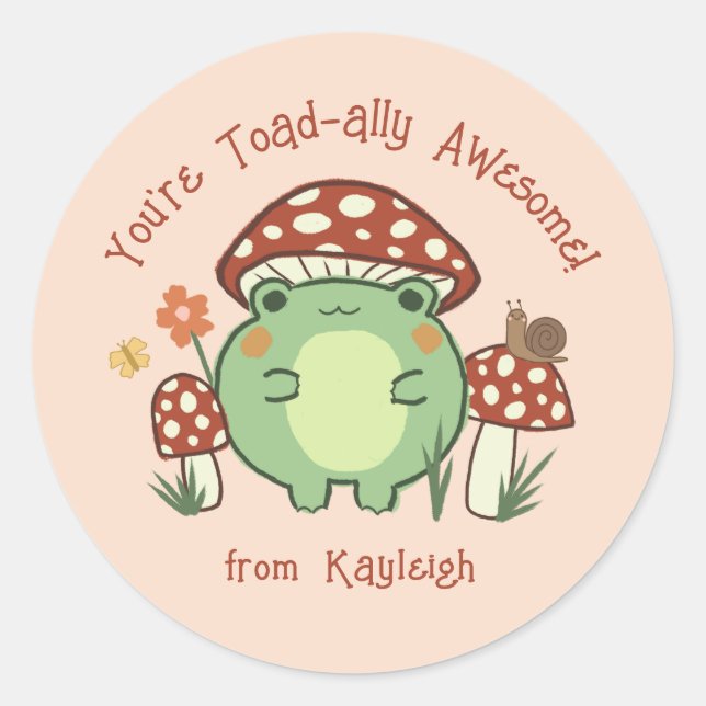 Cute Funny Toad-ally Awesome Classroom Valentine Classic Round Sticker (Front)