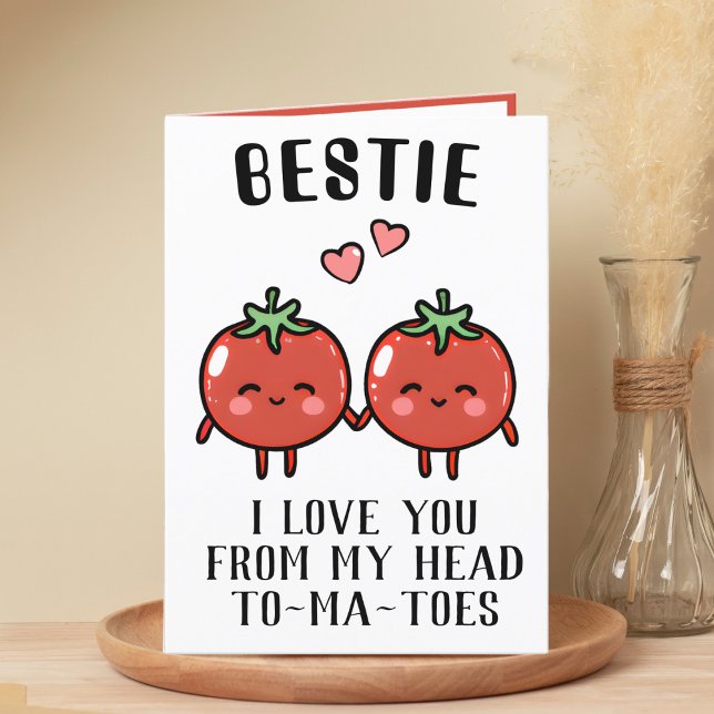 Cute Funny Tomato Pun Best Friend Happy Birthday Thank You Card (funny tomato birthday card for best friend)