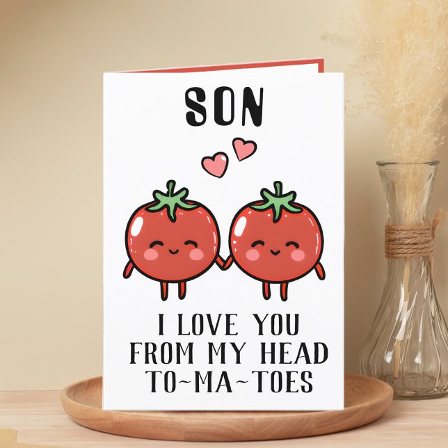 Cute Funny Tomato Pun Son Happy Birthday Thank You Card (funny tomato birthday card for son)