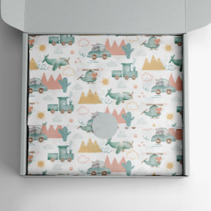 Cute funny transport and animal. Kids baby pattern Tissue Paper