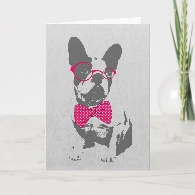 Cute funny trendy vintage animal French bulldog Card (Front)