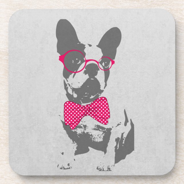 Cute funny trendy vintage animal French bulldog Coaster (Front)