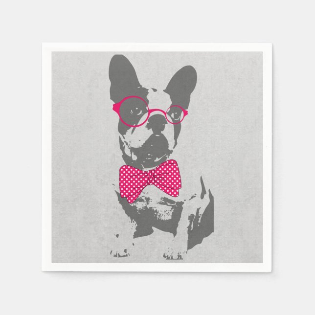 Cute funny trendy vintage animal French bulldog Napkin (Front)
