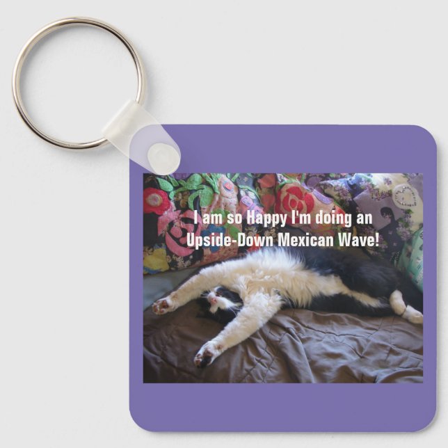 Cute Funny Tuxedo Cat Mexican Wave cats Key Ring (Front)