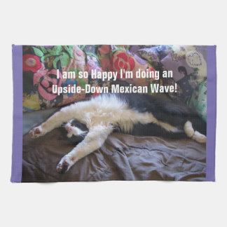 Cute Funny Tuxedo Cat Mexican Wave cats Tea Towel