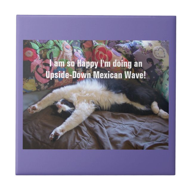 Cute Funny Tuxedo Cat Mexican Wave cats Tile (Front)