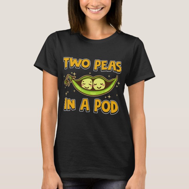 Cute & Funny Two Peas In a Pod Adorable Food Pun T-Shirt (Front)
