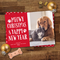 Cute Funny Type Pet Dog + Cat Holiday Photo Card