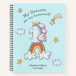 Cute Funny Unicorn Ate My Homework Cartoon Notebook