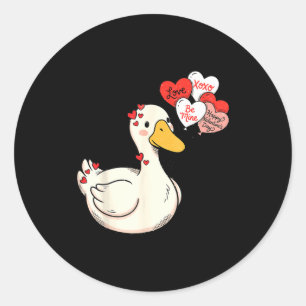 Cute Funny Valentine Silly Gooses Duck Love Matchi Classic Round Sticker