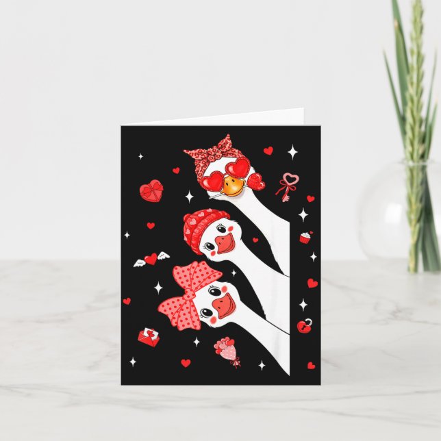 Cute Funny Valentine Silly Gooses Heart Love Match Card (Front)
