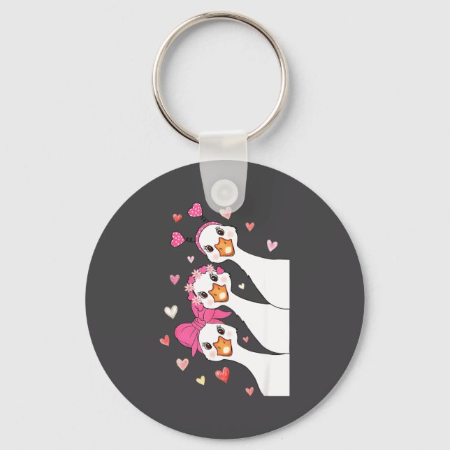 Cute Funny Valentine Silly Gooses Heart Love Match Key Ring (Front)