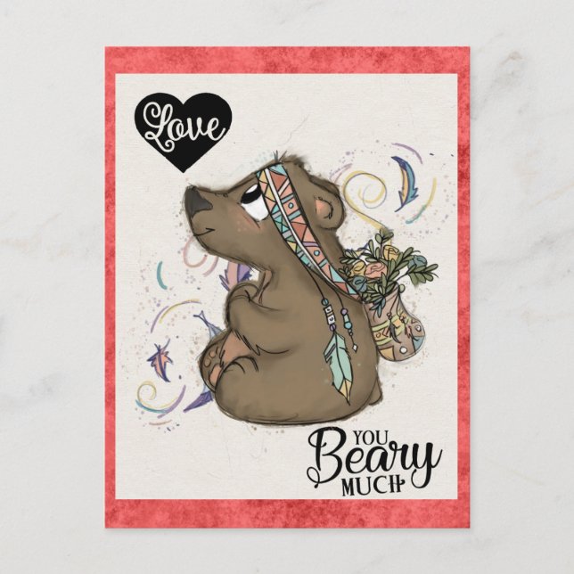 Cute Funny Valentines Day Bear Floral Postcard (Front)