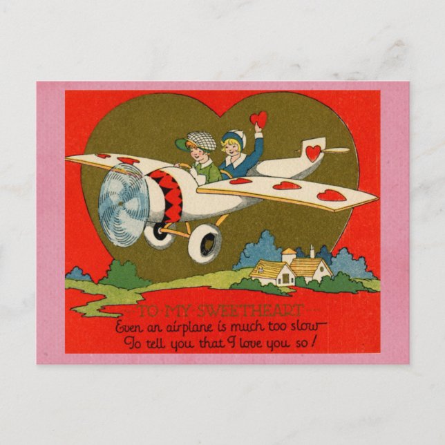 Cute Funny Vintage Valentines Day Aeroplane Poem Postcard (Front)
