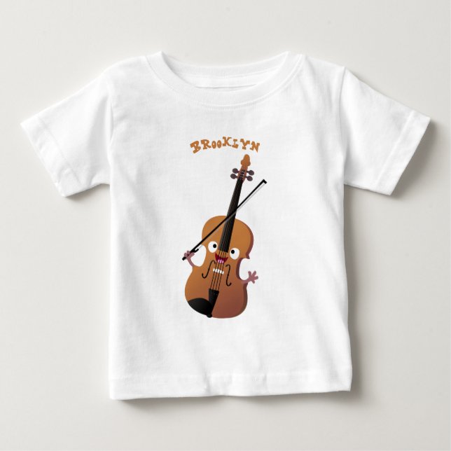 Cute funny violin musical cartoon character baby T-Shirt (Front)