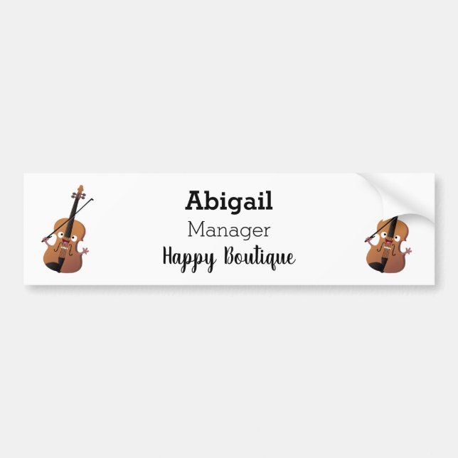 Cute funny violin musical cartoon character  bumper sticker (Front)