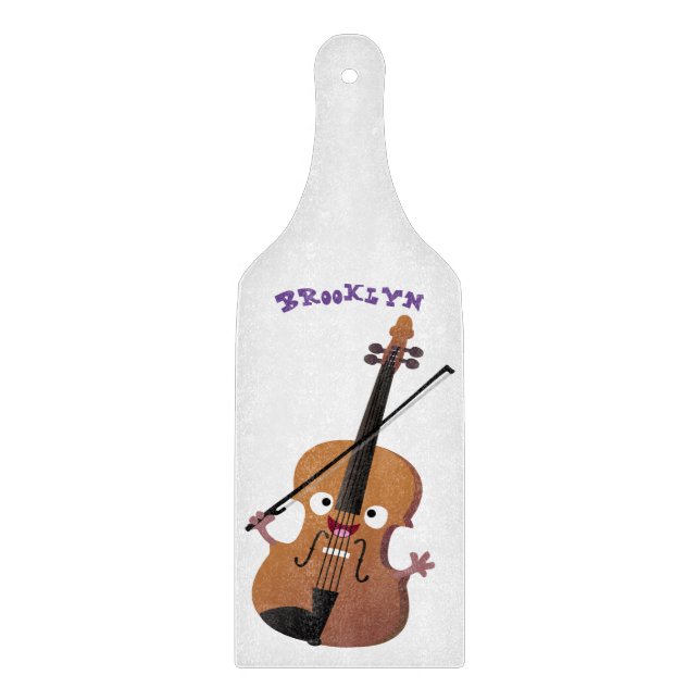Cute funny violin musical cartoon character cutting board (Front)
