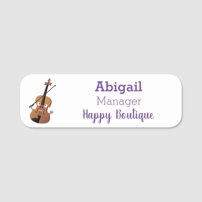 Cute funny violin musical cartoon character name tag (Front)