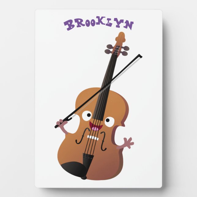 Cute funny violin musical cartoon character plaque (Front)